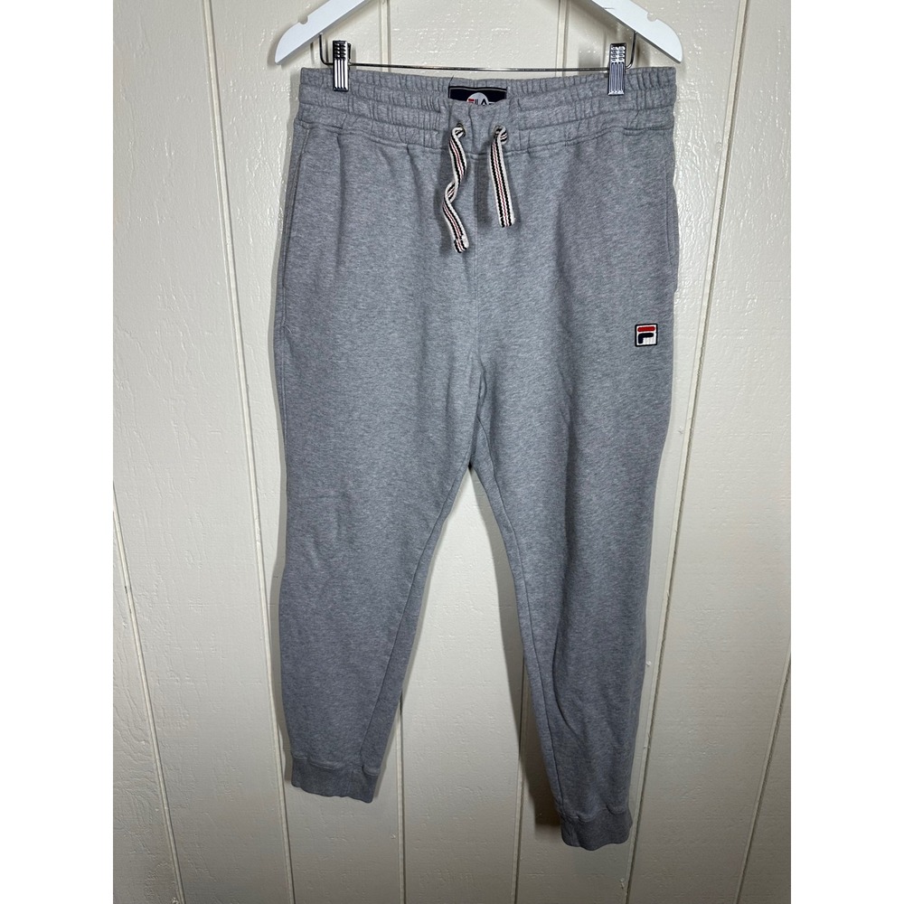 FILA Sweatpants Mens L Gray Joggers Athletic Fleece Logo Pockets 7567